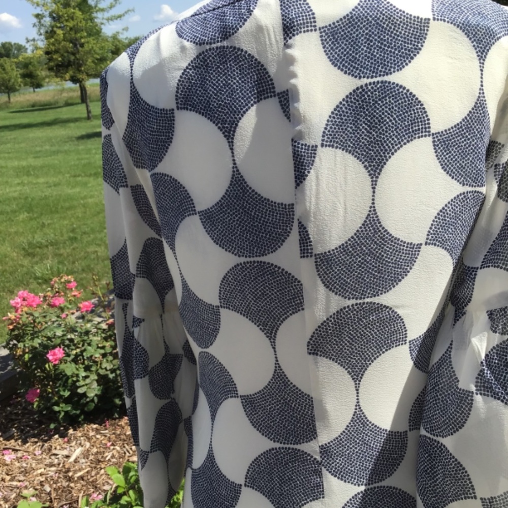 Trina Turk "Bonita" Blue White Print Dress with Bell Sleeve sz 2 MSRP $248. - Picture 11 of 17